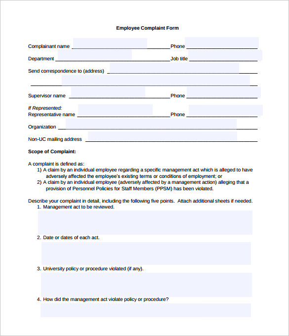 employee complaint form template employee complaint form template