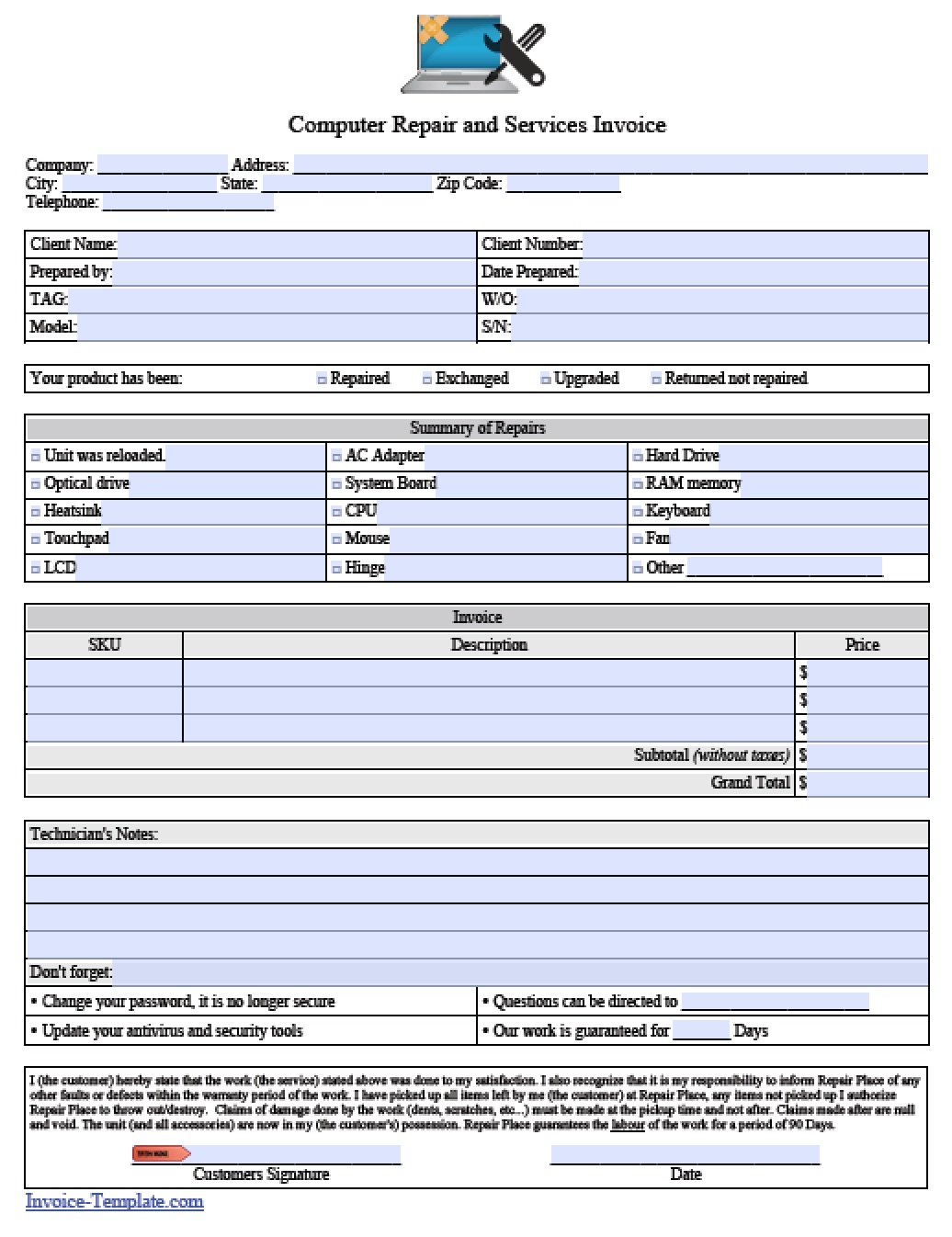 Free Computer Repair Service Invoice Template | Excel | PDF | Word Free Computer Repair Service Invoice Template | Excel | PDF | Word
