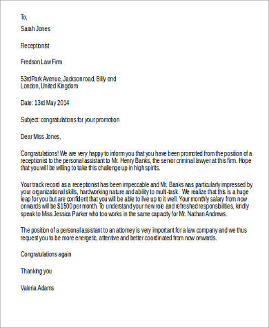 Congratulations On Your Promotion Letter | LiveCareer Congratulations On Your Promotion Letter | LiveCareer