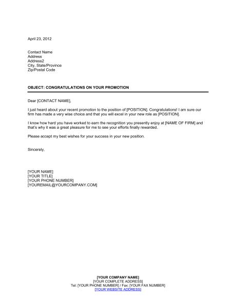 Letter for promotion congratulations Letter for promotion congratulations