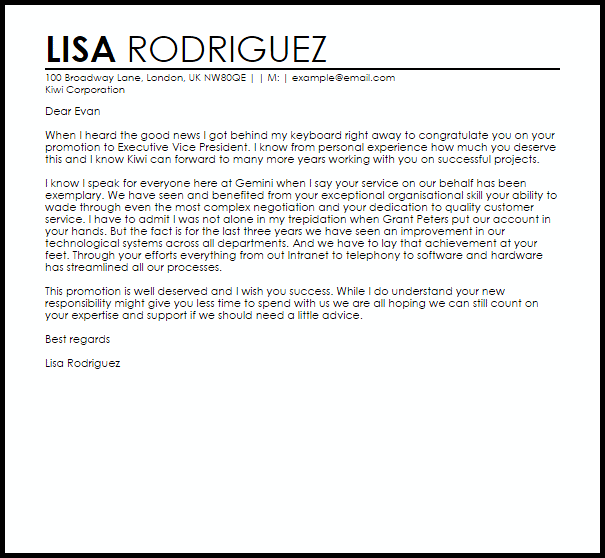 Promotion congratulations letter Example of a congratulations Promotion congratulations letter Example of a congratulations