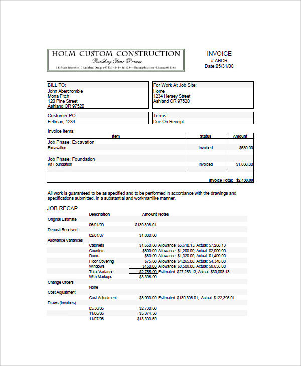 10+ Construction Invoice Examples & Samples 10+ Construction Invoice Examples & Samples