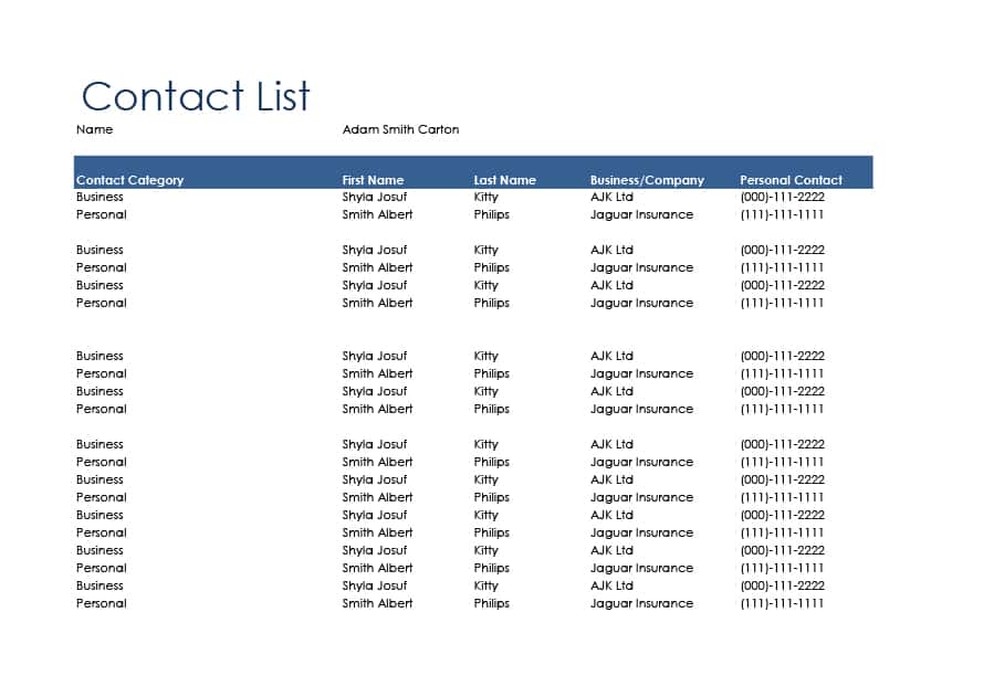 40 Phone & Email Contact List Templates [Word, Excel]   Template Lab