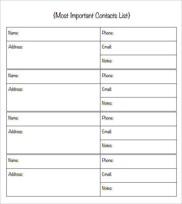 Contact List Template 10+ Free Word, Excel, PDF Format | Free Contact List Template 10+ Free Word, Excel, PDF Format | Free