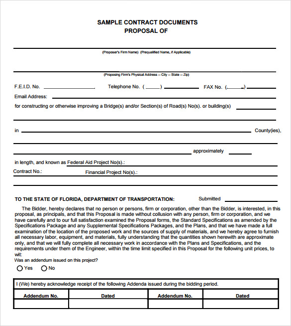 Free Print Contractor Proposal Forms | Construction Proposal Form Free Print Contractor Proposal Forms | Construction Proposal Form