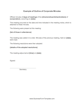 Corporate Minutes Template Corporate Minutes Template