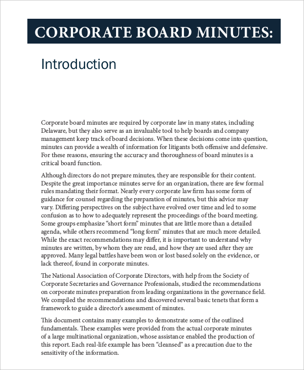 sample corporate minutes form template printable sample corporate minutes form template printable