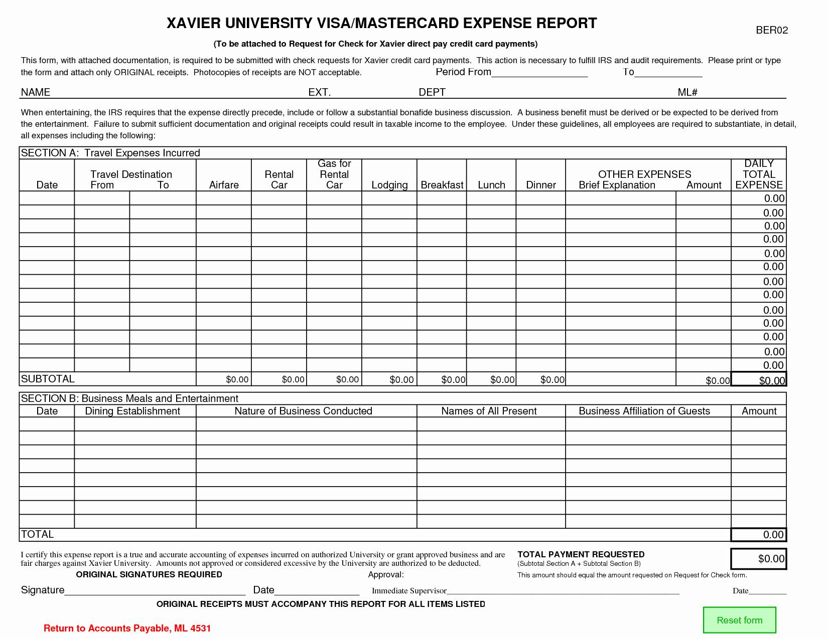 Expense Report Template and Business Credit Card Expense form Card Expense Report Template and Business Credit Card Expense form Card
