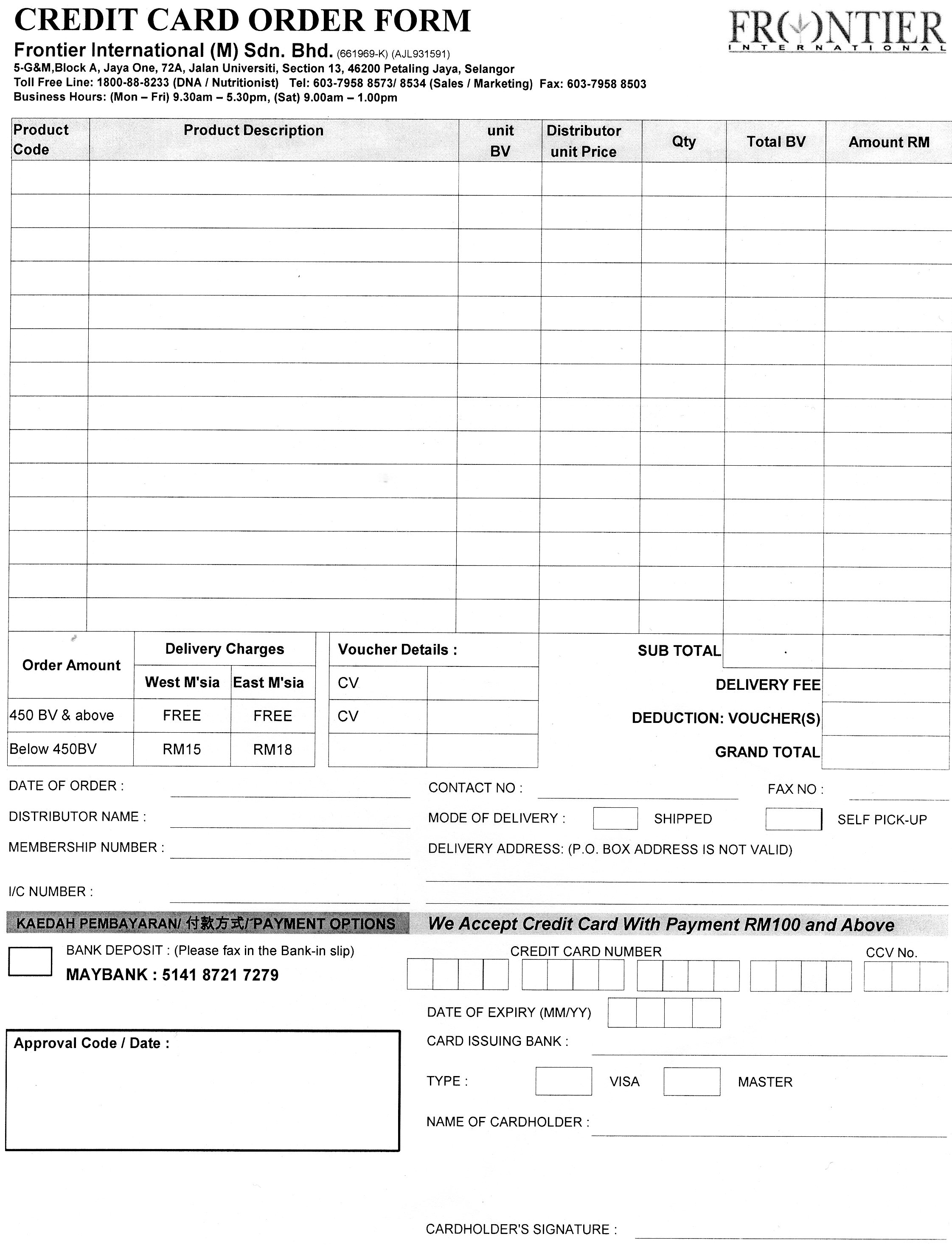 Credit Card Order Form | June Chan's Frontier Network Credit Card Order Form | June Chan's Frontier Network