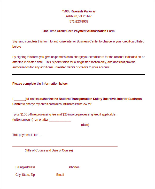 Download One Time Credit Card Payment Authorization Form Template Download One Time Credit Card Payment Authorization Form Template
