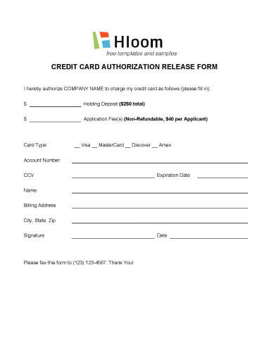 Credit Card Authorization Forms • Hloom.com Credit Card Authorization Forms • Hloom.com