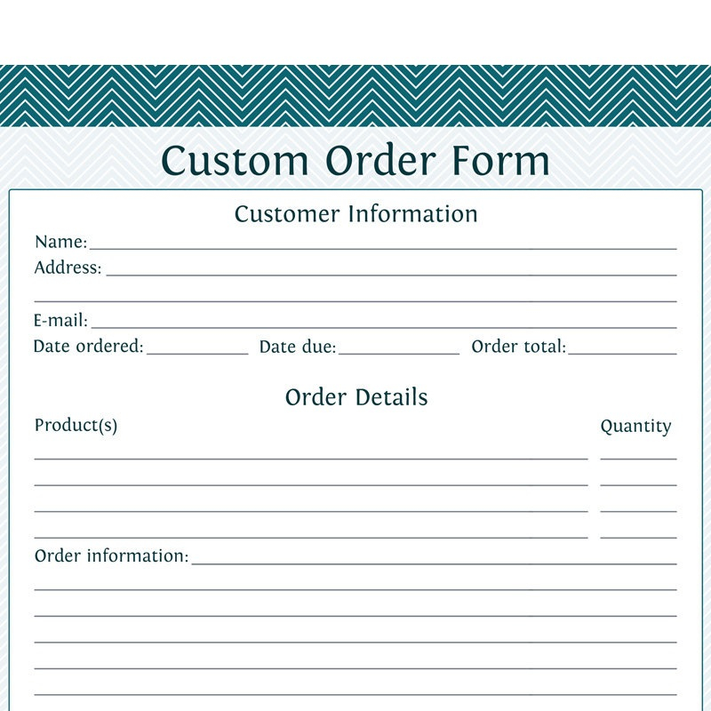 Custom Order Form Template With Teal Color Layout : vlashed Custom Order Form Template With Teal Color Layout : vlashed