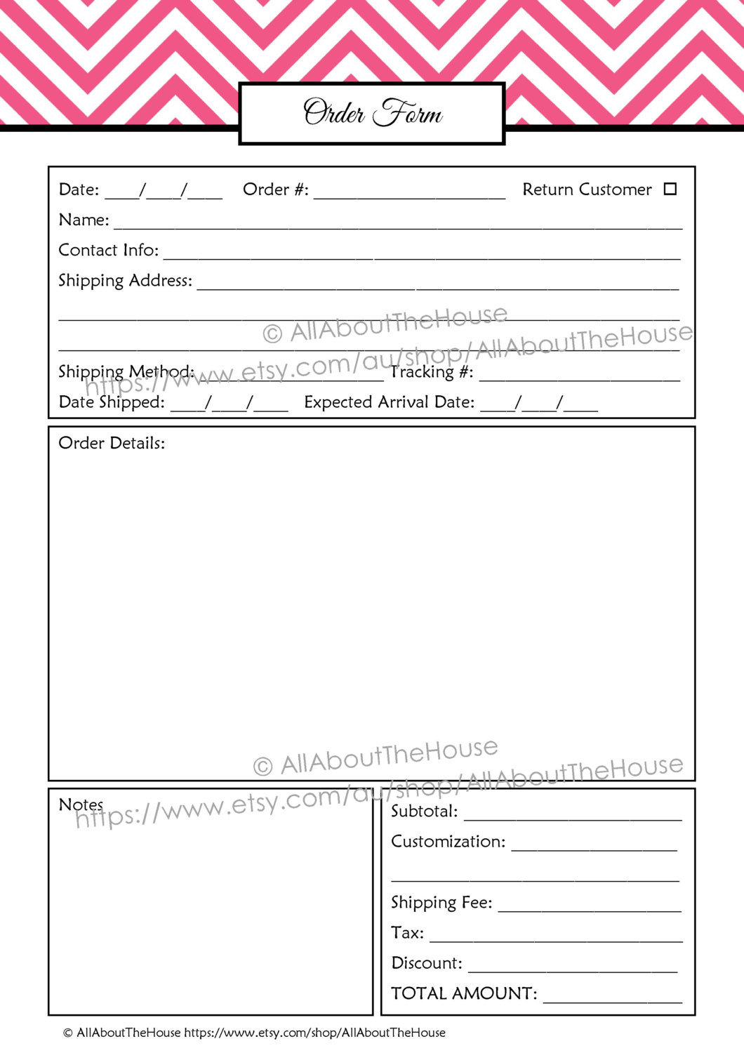 Order Form Custom Order Form Printable business planner Order Form Custom Order Form Printable business planner