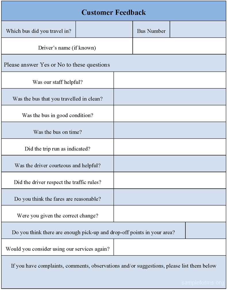 sample feedback forms template sample feedback forms template
