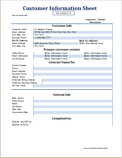 customer information form template excel customer information customer information form template excel customer information