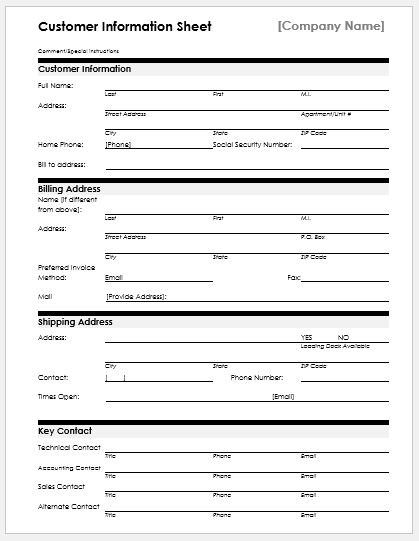 New Customer Information Sheets for MS Word | Word & Excel Templates New Customer Information Sheets for MS Word | Word & Excel Templates