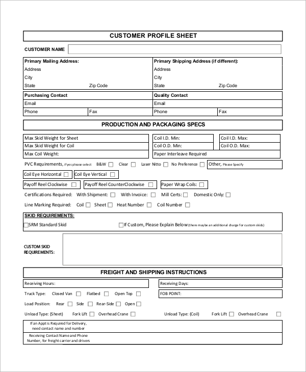 customer profile sheet template | trattorialeondoro customer profile sheet template | trattorialeondoro
