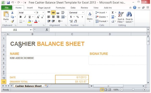 Free Cashier Balance Sheet Template for Excel 2013 Free Cashier Balance Sheet Template for Excel 2013