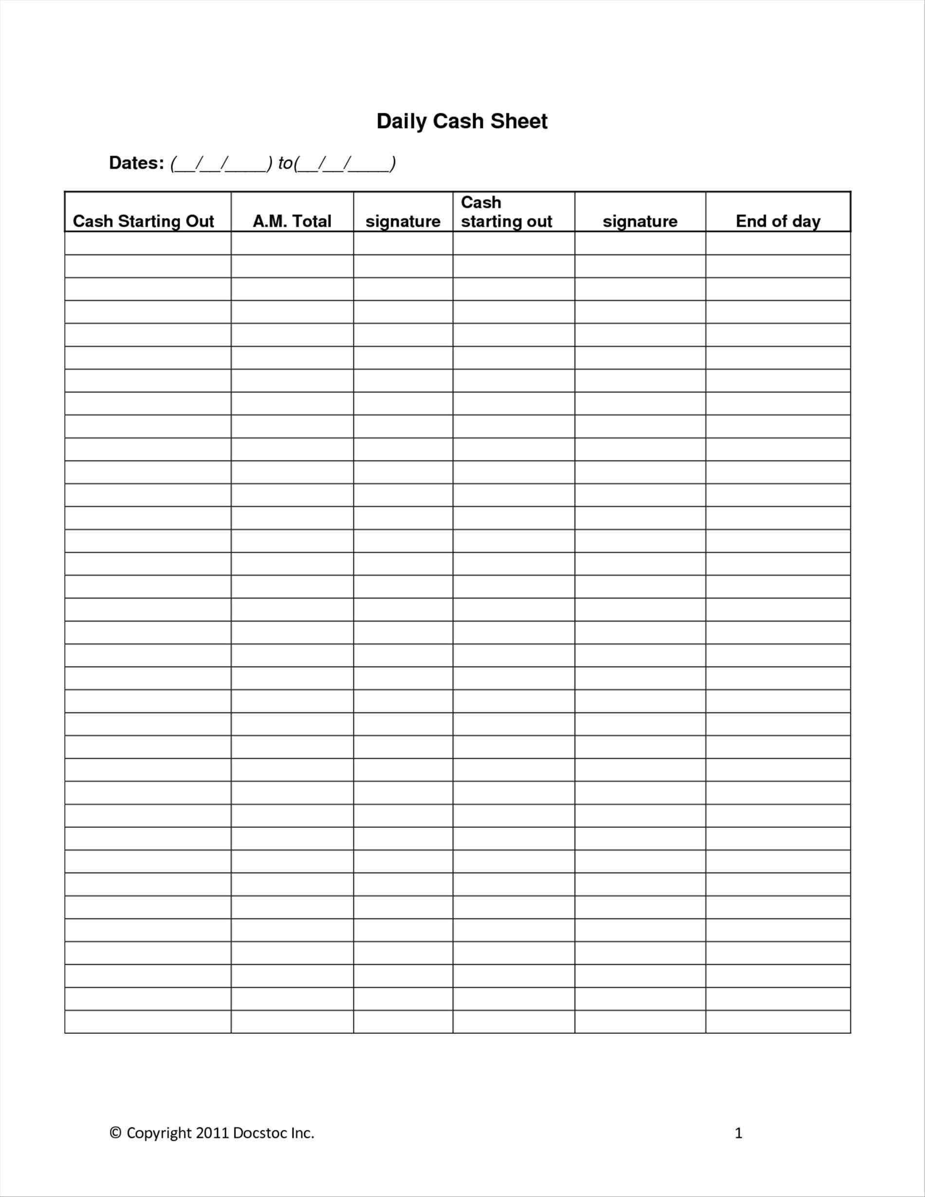 Daily Cash Sheet Template Daily Cash Sheet Template