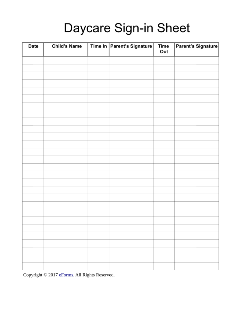 Daycare Sign in Sheet Template | eForms – Free Fillable Forms Daycare Sign in Sheet Template | eForms – Free Fillable Forms