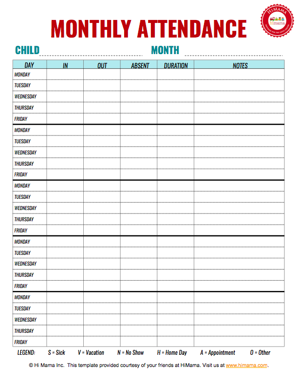 HiMama Daycare Sign In Sheet Template: Child Care Attendance Form HiMama Daycare Sign In Sheet Template: Child Care Attendance Form