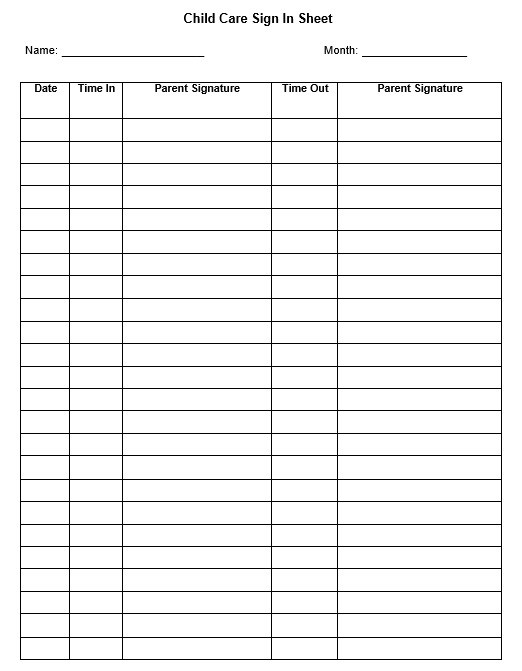 HiMama Daycare Sign In Sheet Template: Child Care Attendance Form HiMama Daycare Sign In Sheet Template: Child Care Attendance Form