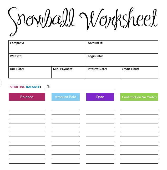 Debt Snowball Form Template Debt Snowball Form Template