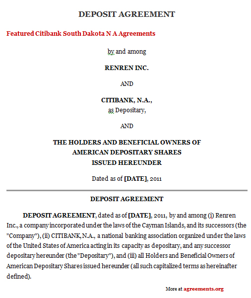 Deposit Agreement, Sample Deposit Agreement Template Deposit Agreement, Sample Deposit Agreement Template