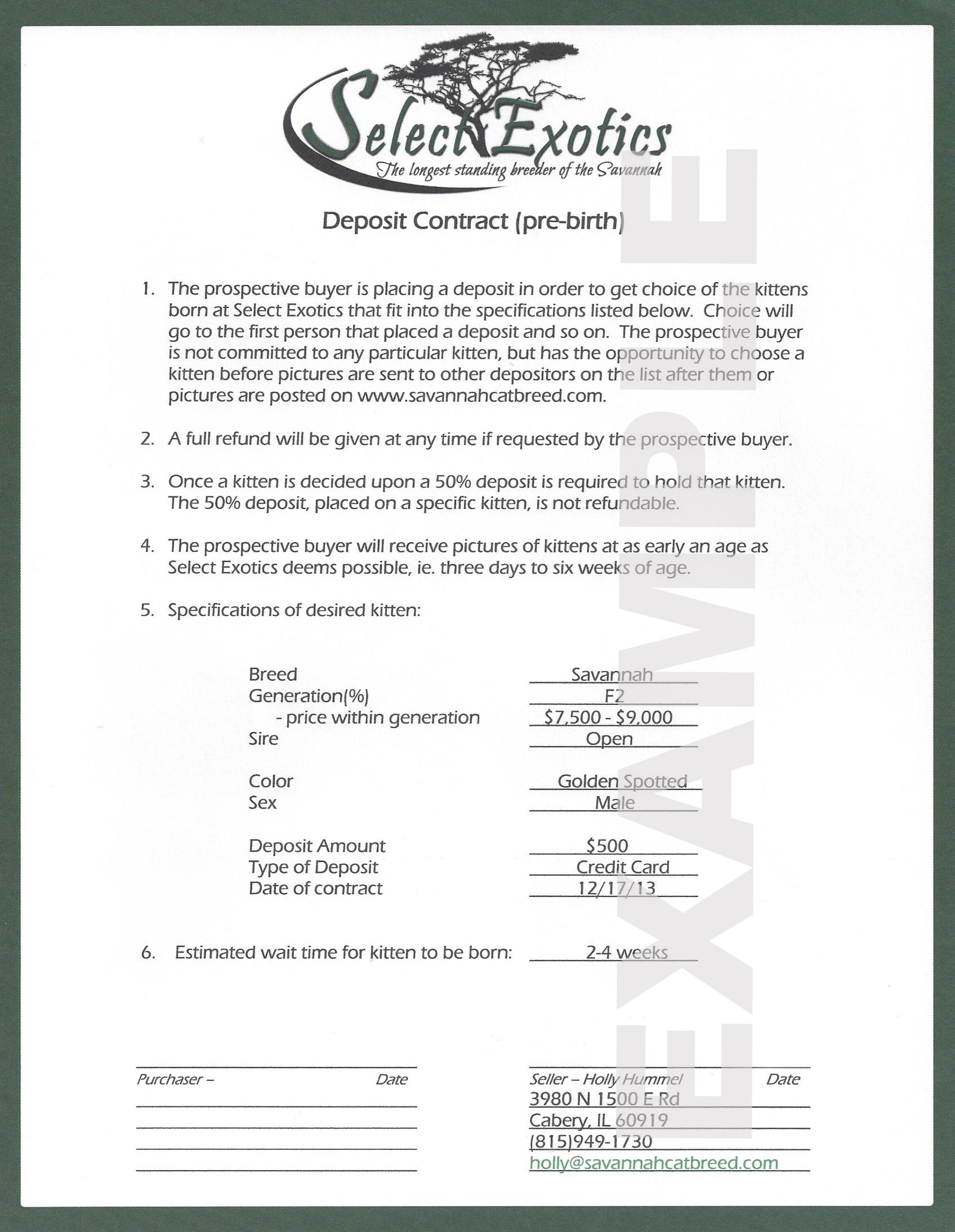 Contracts Savannah Cat Select Exotics Contracts Savannah Cat Select Exotics