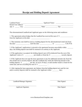 Receipt And Holding Deposit Agreement Template Receipt And Holding Deposit Agreement Template