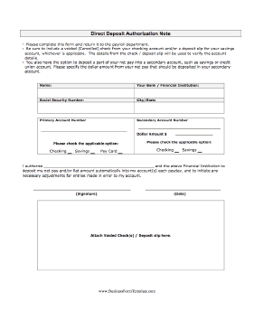 Direct Deposit Authorization Template Direct Deposit Authorization Template
