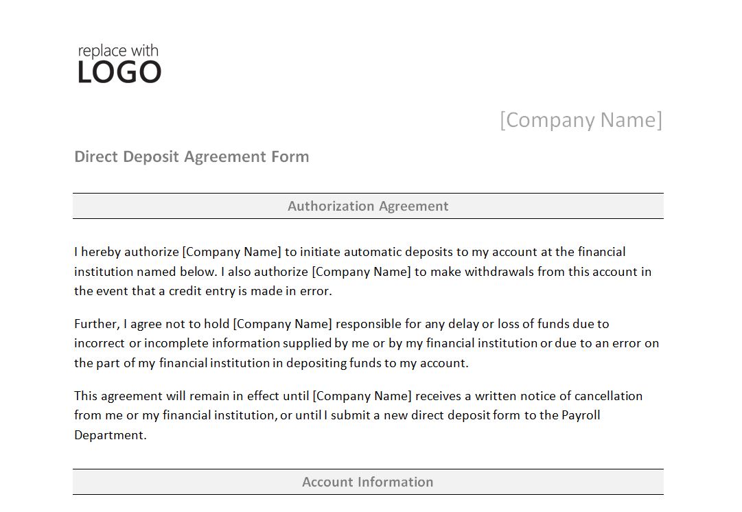direct deposit form template direct deposit form template