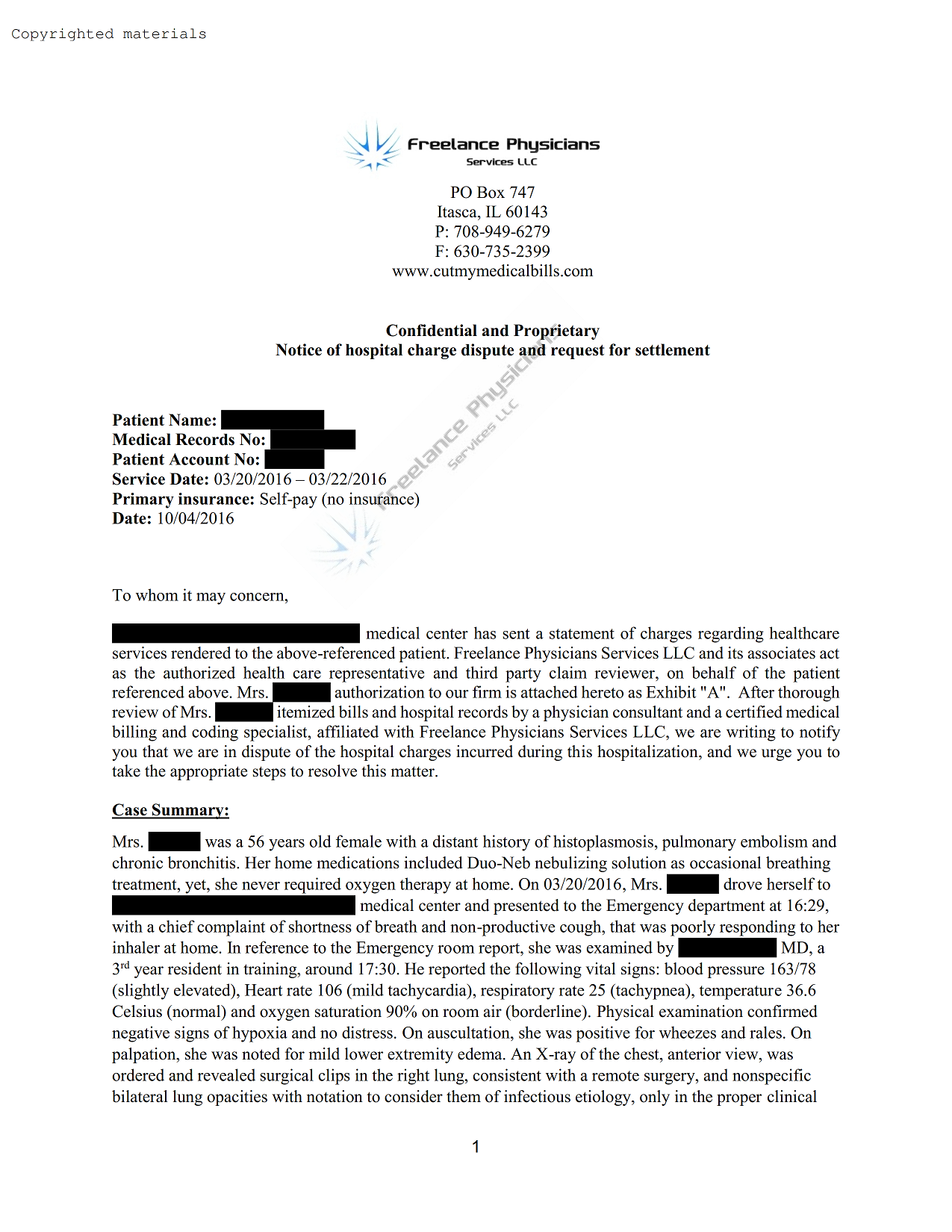 Sample bill dispute letter Hospital Bill Reduction Service Sample bill dispute letter Hospital Bill Reduction Service