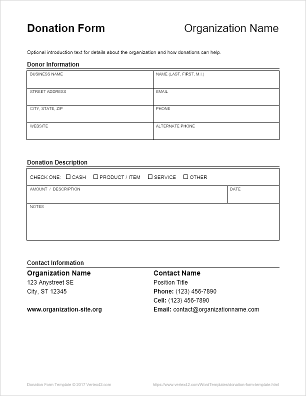 Donation Form Template for Word Donation Form Template for Word