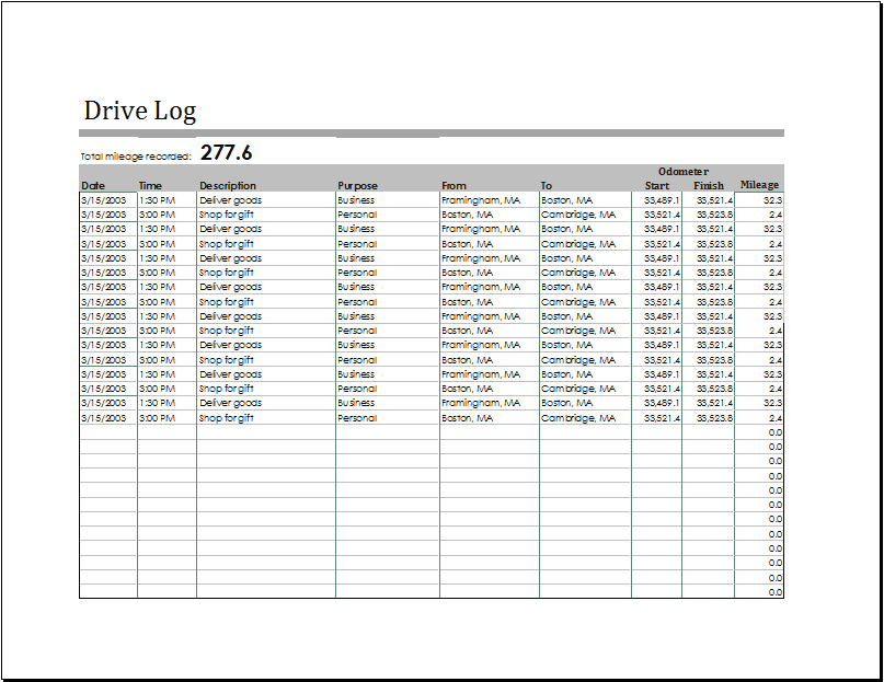 Driver Log Templates Driver Log Templates