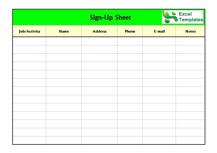 Printable Sign Up Worksheets and Forms for Excel, Word and PDF Printable Sign Up Worksheets and Forms for Excel, Word and PDF