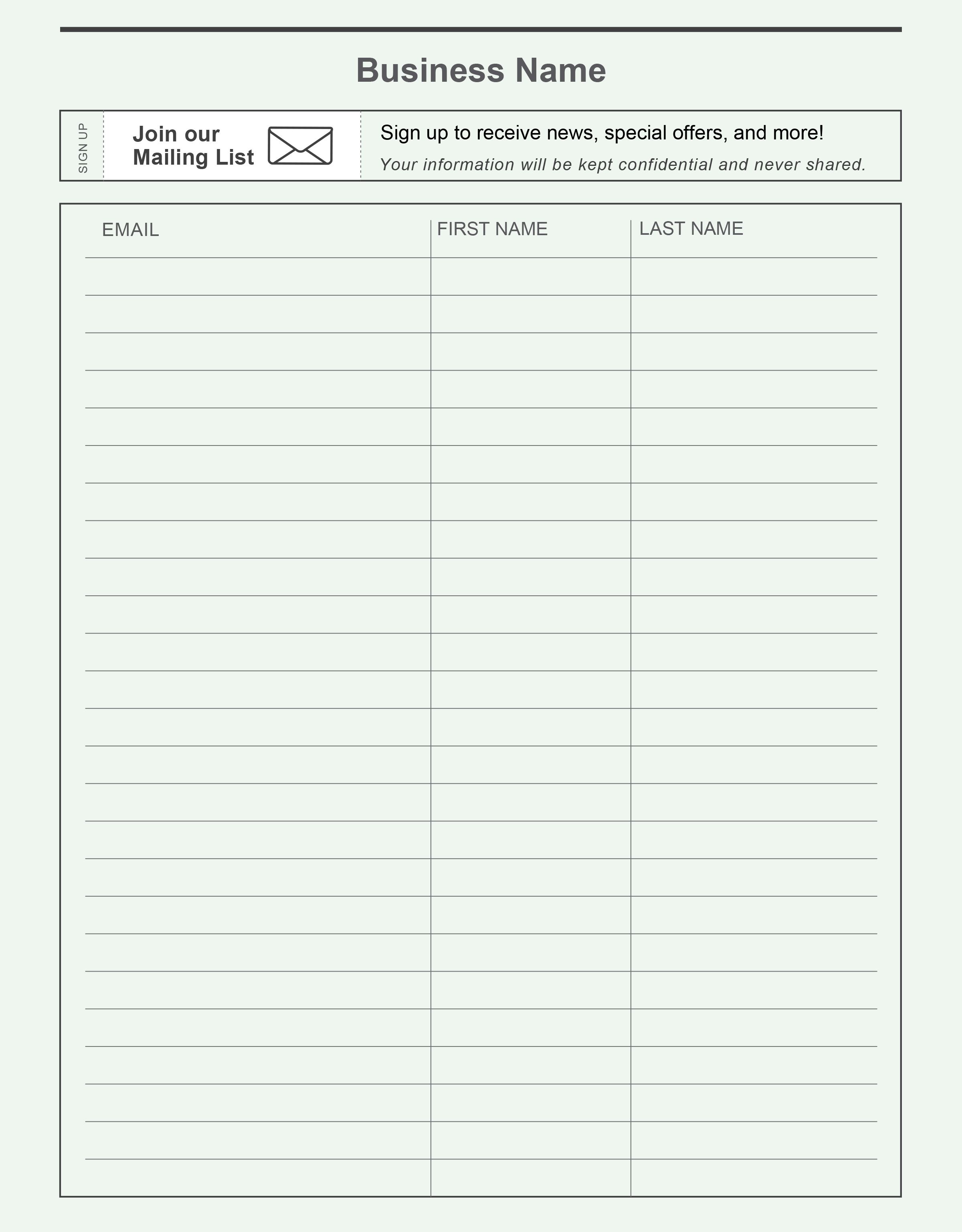 Free printable email signup sheet to help you grow your email list Free printable email signup sheet to help you grow your email list