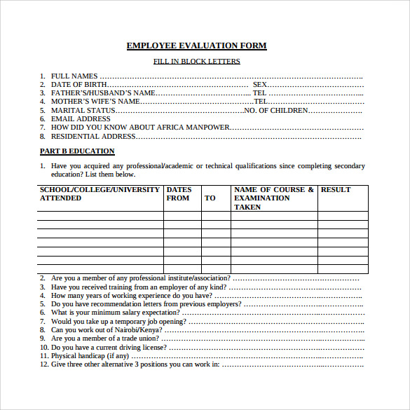 employee evaluation form template employee evaluation form example employee evaluation form template employee evaluation form example