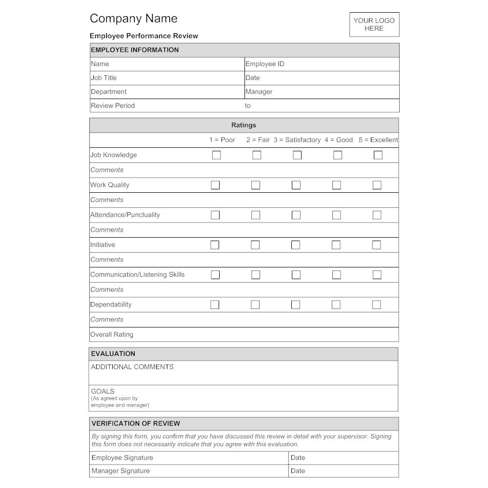 Employee Evaluation Form Employee Evaluation Form