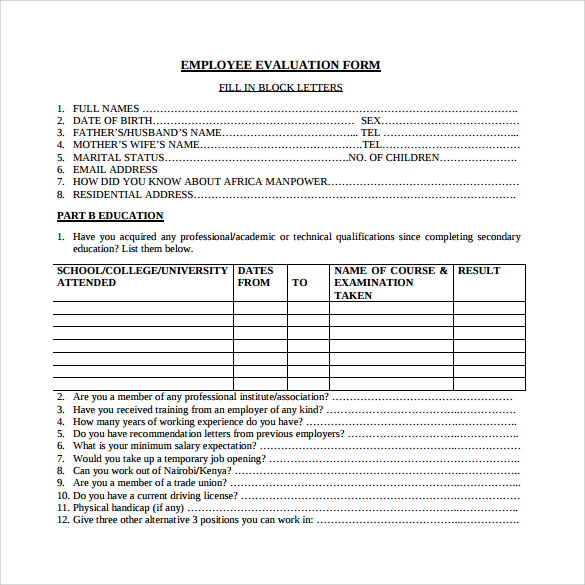 employee evaluation form templates new employee evaluation employee evaluation form templates new employee evaluation