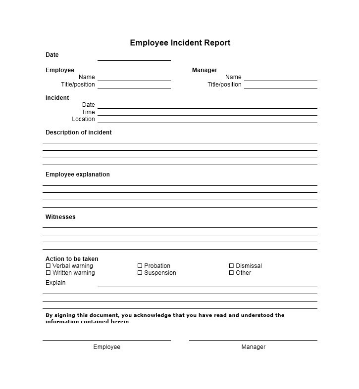Employee Incident Report Form Template Employee Incident Report Form Template