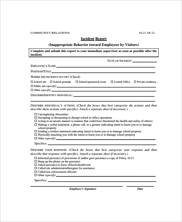 employee incident report sample April.onthemarch.co employee incident report sample April.onthemarch.co