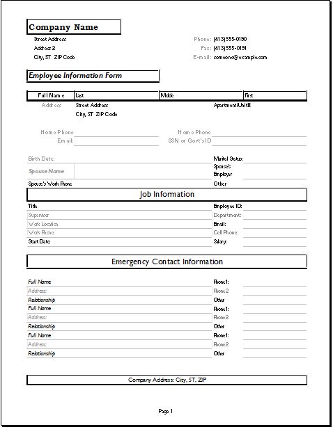 personal information form template word employee information personal information form template word employee information