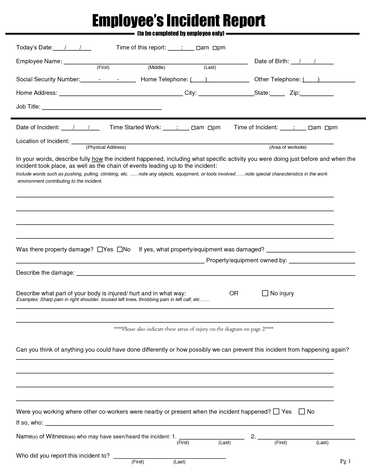 employee injury report form template free blank employee incident employee injury report form template free blank employee incident