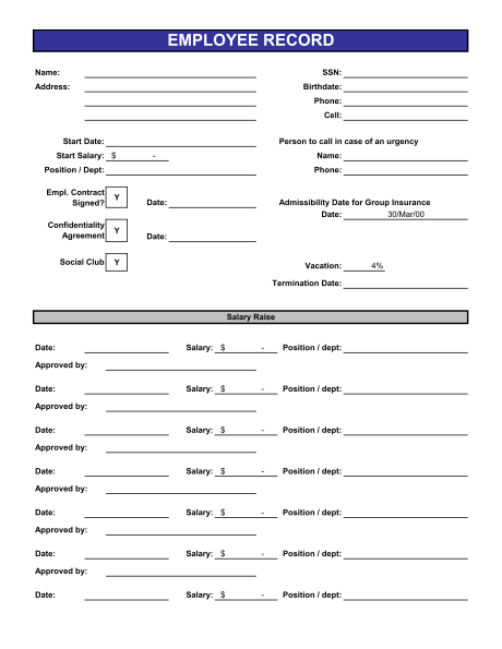8+ Sample Employee Record Forms | Sample Templates 8+ Sample Employee Record Forms | Sample Templates