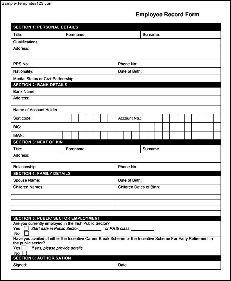 employee record form template employee records forms employee record form template employee records forms