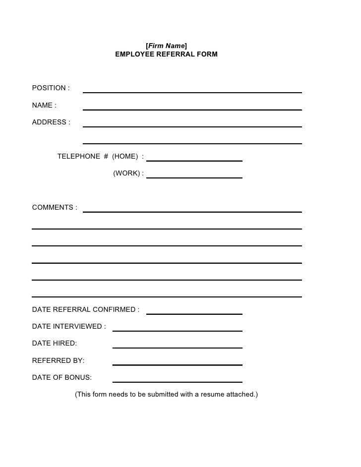 Employee Referral Form Template Employee Referral Form Template