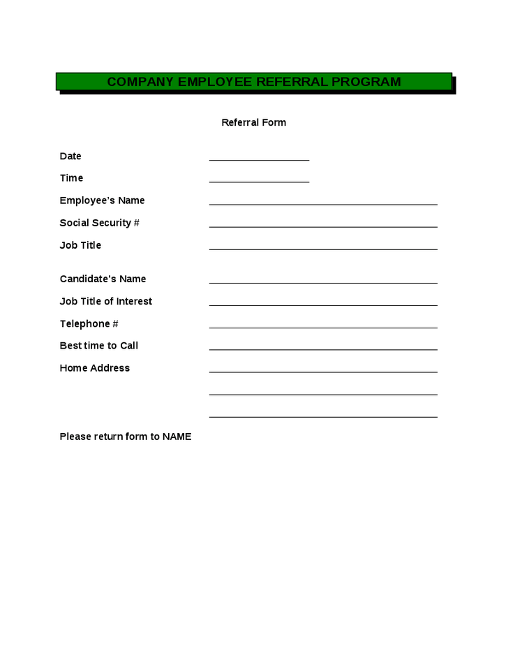 Employee Referral Form Employee Referral Form