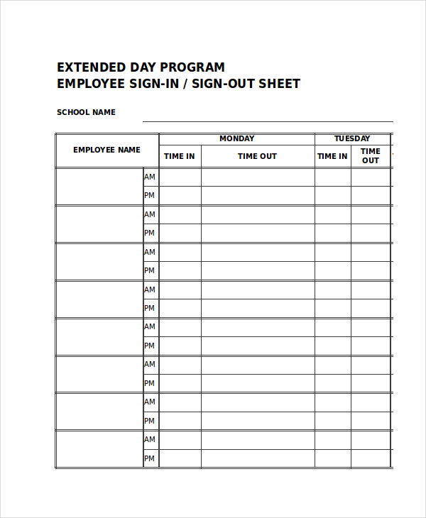 12 Sign Out Sheet Templates – Free Samples, Examples & Format 12 Sign Out Sheet Templates – Free Samples, Examples & Format