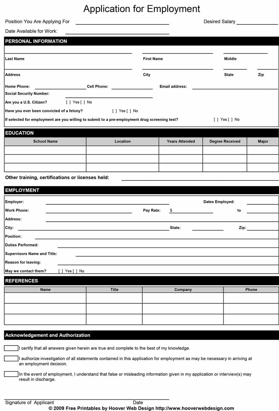 50 Free Employment / Job Application Form Templates [Printable 50 Free Employment / Job Application Form Templates [Printable
